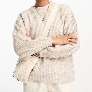 ASOS Design fluffy rib sweater with crew neck in oatmeal